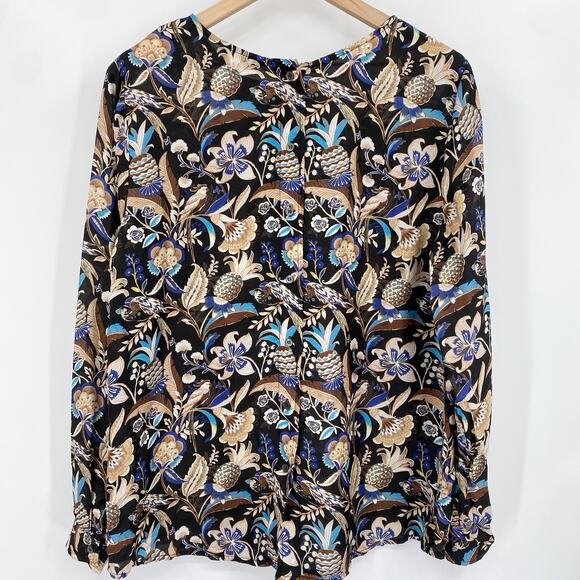 J. McLaughlin‎ Lorinda Button-Back Modal Silk Long Sleeve Blouse Size Large - Picture 3 of 9